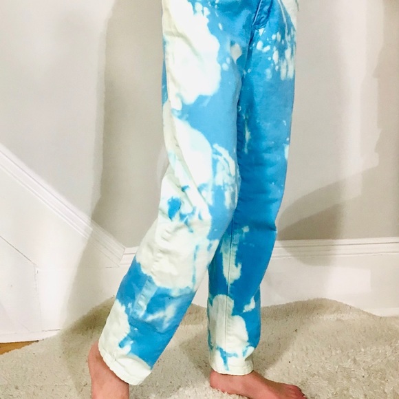 Vintage ESPRIT vibrant turquoise denim mom jean hand painted!! - Picture 8 of 16